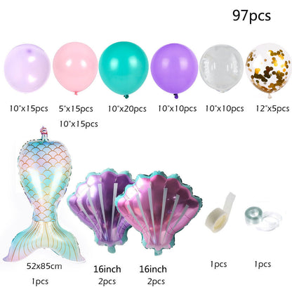 Mermaid Theme Latex Aluminum Foil Shell Fishtail Balloon