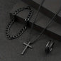 Men's Cross Necklace Ring Bracelet Suit