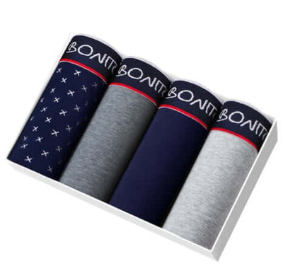 Pack of Bonita men's cotton underwear in various colors and patterns, displayed in an open box