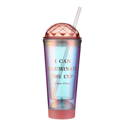 Luminous Creative Coffee Cup Plastic Cup Light Gradient Portable Student Double Straw Water Cup