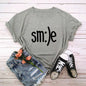 T-shirt Women New Smile Letter Printed Shirt O Neck Short Sleeve Tees Summer Top 100%cotton Women's T-shirts