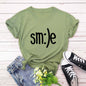 T-shirt Women New Smile Letter Printed Shirt O Neck Short Sleeve Tees Summer Top 100%cotton Women's T-shirts