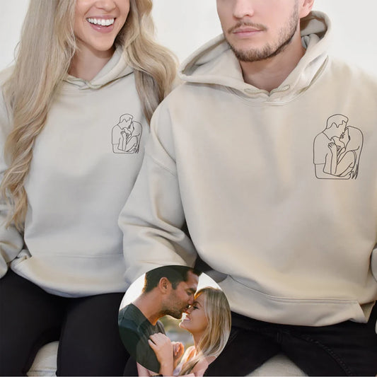 Embroidery Custom Valentine's Day Couple Hooded Sweatshirt