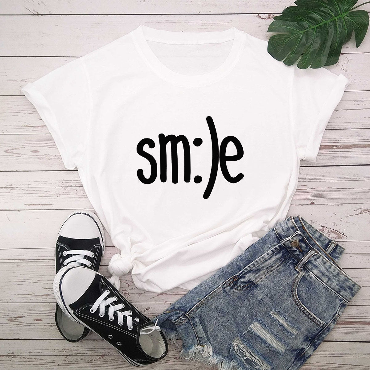 T-shirt Women New Smile Letter Printed Shirt O Neck Short Sleeve Tees Summer Top 100%cotton Women's T-shirts