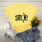 T-shirt Women New Smile Letter Printed Shirt O Neck Short Sleeve Tees Summer Top 100%cotton Women's T-shirts