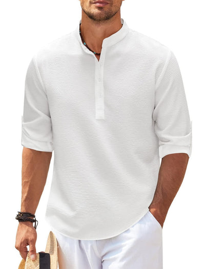 Men's Casual Shirt Long Sleeve Stand Collar Solid Color Shirt for Men's