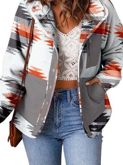 European And American Leisure Loose Geometric Print Jacket For Women