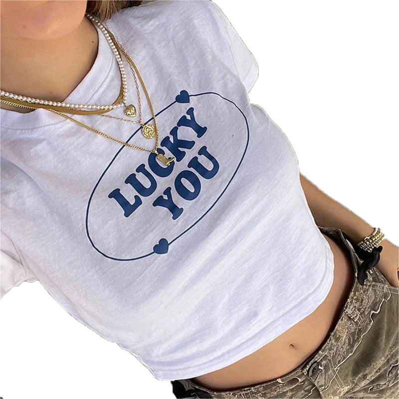 Women's Fashion Casual Round Neck Letter Print Top