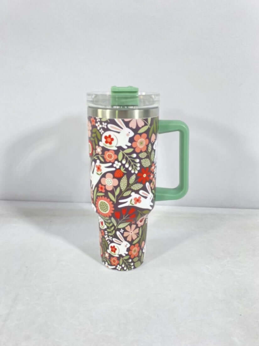 New Christmas Pattern Mug With Handle Lid Straw Drinkware Stainless Steel Vacuum Tumbler Large Capacity