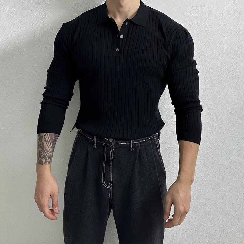 Slim-fit Long-sleeved Polo Shirt Retro Loose Half Zipper Sweater