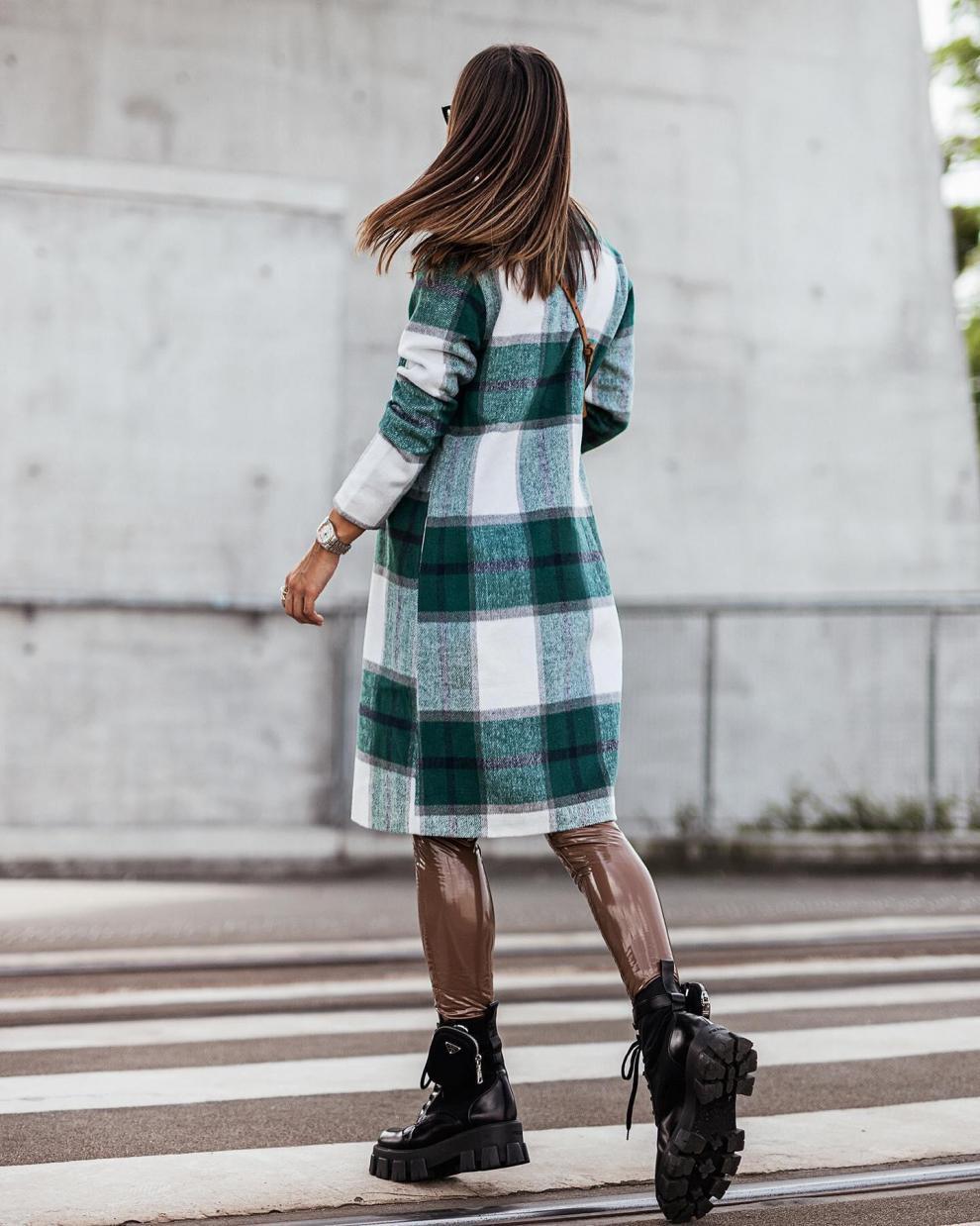 Fashion Women's Mid-length Plaid Print Coat