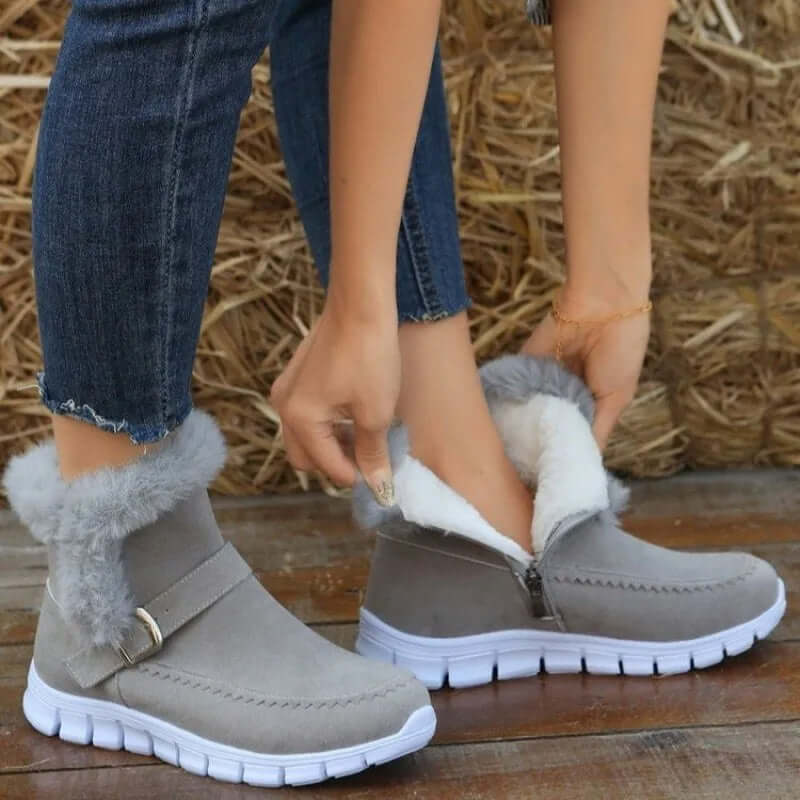 New Snow Boots Winter Warm Thickened Solid Color Plush Ankle Boots with Buckle Design For Women