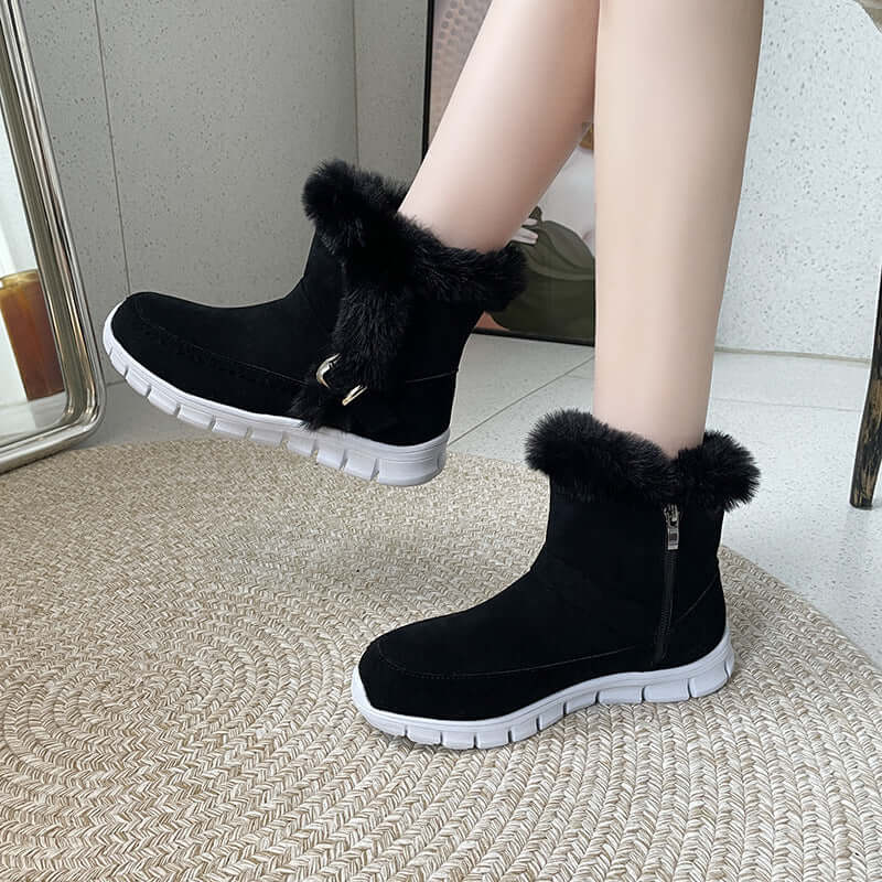 New Snow Boots Winter Warm Thickened Solid Color Plush Ankle Boots with Buckle Design For Women