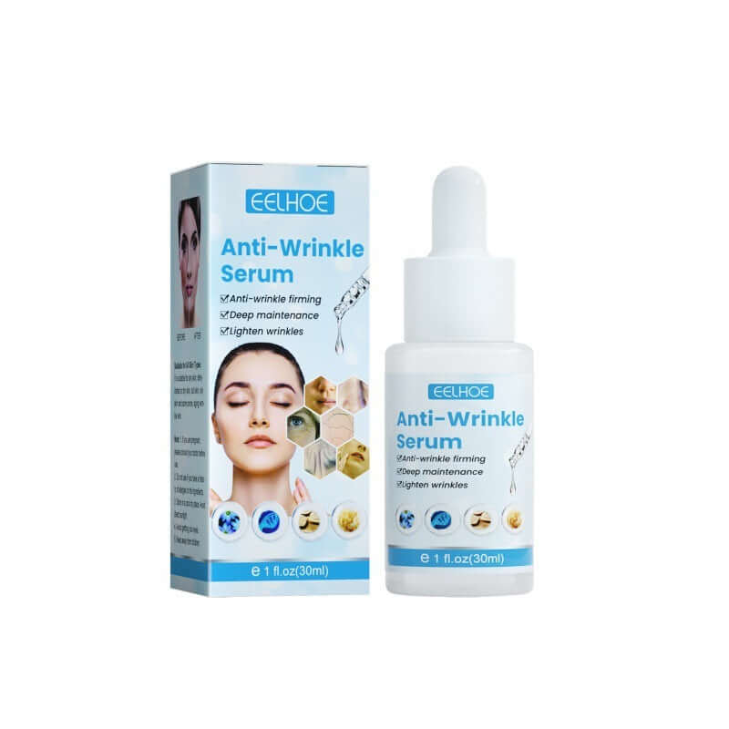 EELHOE Anti-Wrinkle Serum in a dropper bottle with packaging, highlighting skin firming and wrinkle reduction benefits.