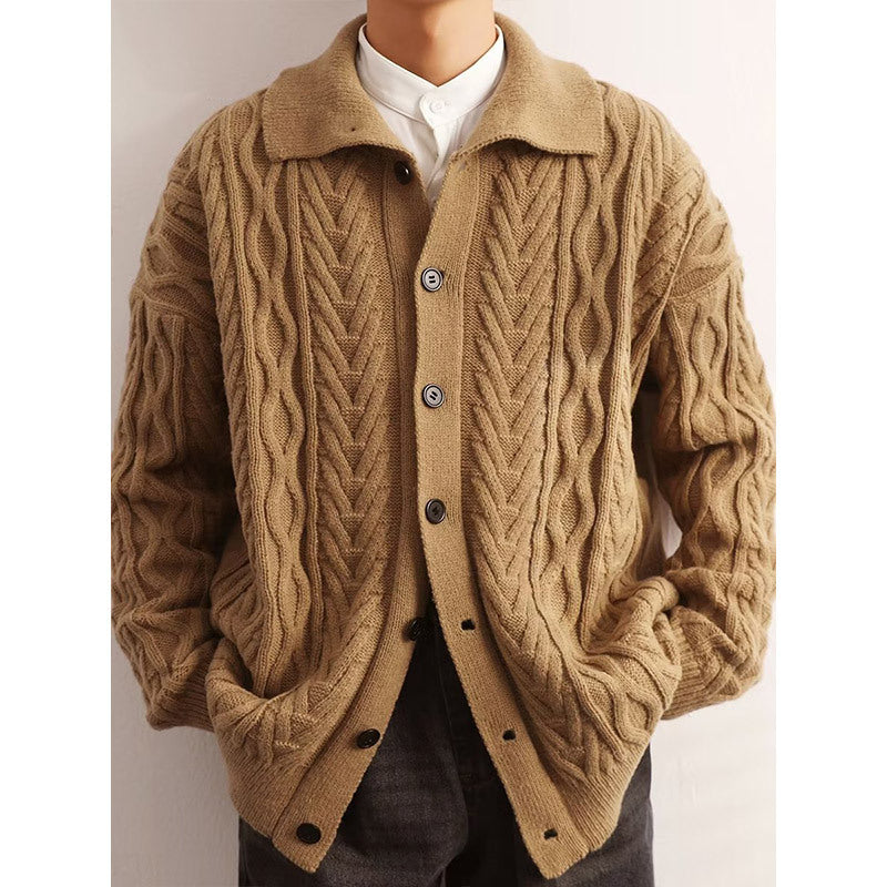 American-style Retro Twist Lapel Sweater For Men