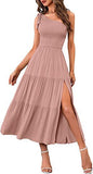 New Summer Fashion Women's One-shoulder Pleated Layered Hem Split Dress