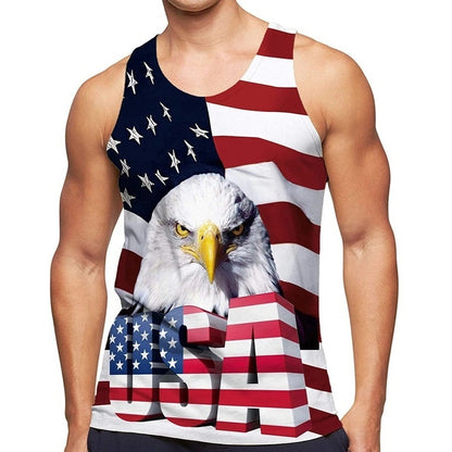 Men's Casual Digital Printing Independence Day Pattern Vest Sleeveless Top