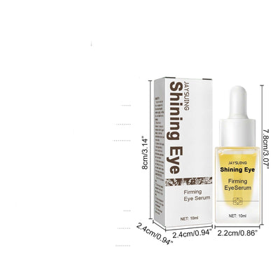 Moisturizing eye serum in a clear dropper bottle next to its packaging box labeled "Shining Eye, Firming Eye Serum, 10ml"