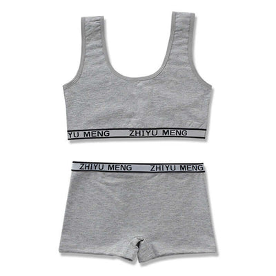 Child's gray cotton underwear set with fixed double-shoulder straps and branded elastic bands