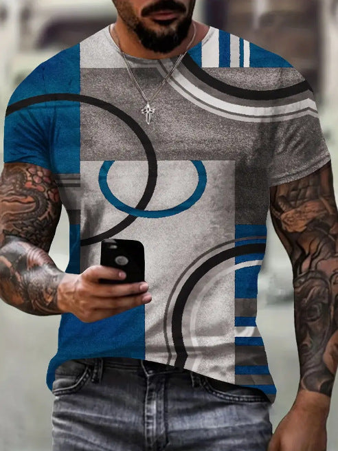 2024 Men's Fashion Printed Sports Summer Casual Stretch Crew Neck T-shirt