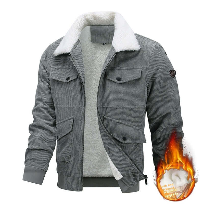 Winter Lapel Fleece Jacket With Pockets Warm Thicken Cotton