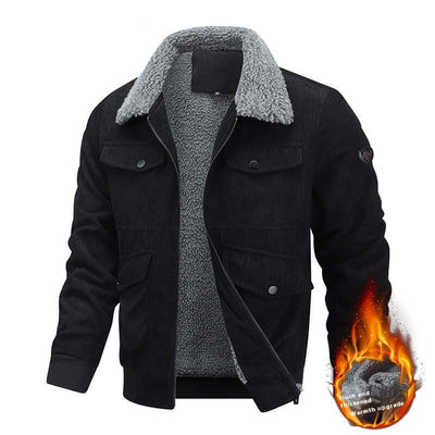 Winter Lapel Fleece Jacket With Pockets Warm Thicken Cotton