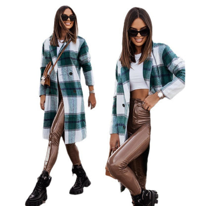 Fashion Women's Mid-length Plaid Print Coat