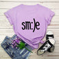 T-shirt Women New Smile Letter Printed Shirt O Neck Short Sleeve Tees Summer Top 100%cotton Women's T-shirts