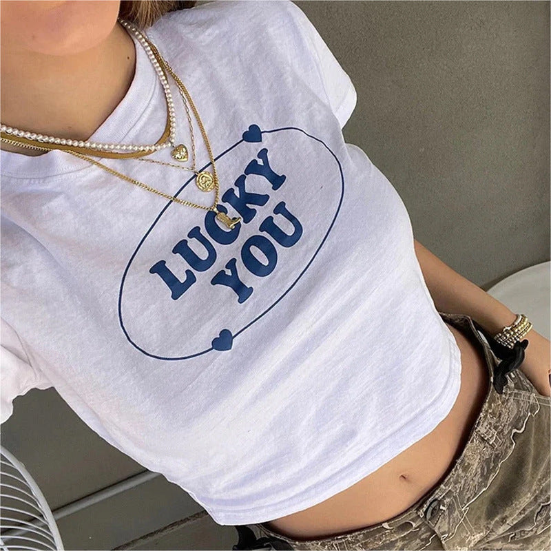 Women's Fashion Casual Round Neck Letter Print Top