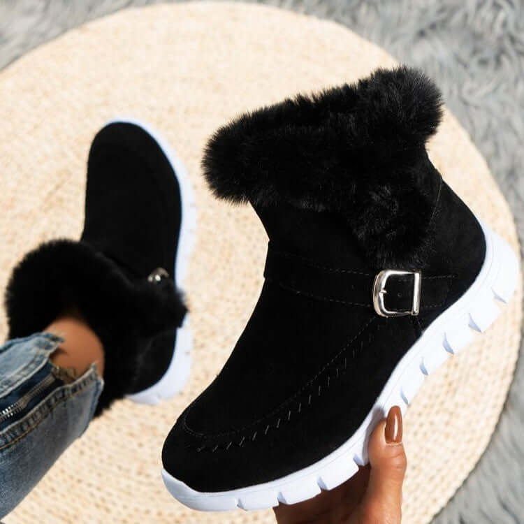 New Snow Boots Winter Warm Thickened Solid Color Plush Ankle Boots with Buckle Design For Women