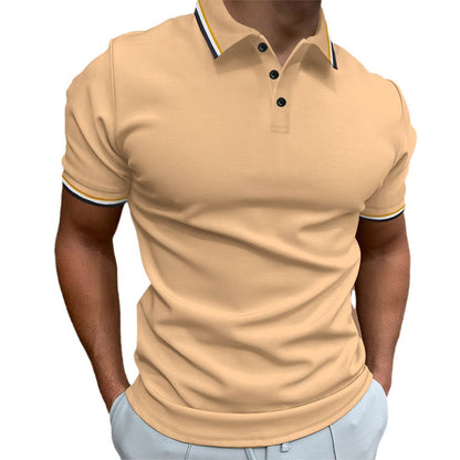 Men's Slim Polo Shirt Rib Striped T-shirt Top