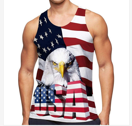 Men's Casual Digital Printing Independence Day Pattern Vest Sleeveless Top