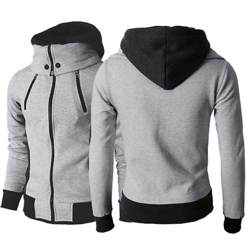 Men's Zip UP Hooded Jacket Fake Two Piece Sports Cardigan Casual