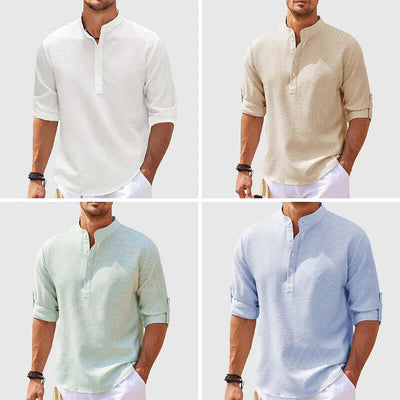 Men's Casual Shirt Long Sleeve Stand Collar Solid Color Shirt for Men's