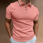 Men's Slim Polo Shirt Rib Striped T-shirt Top