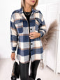 Long-sleeved Single-breasted Plaid Print Shirt Collar Woolen Jacket