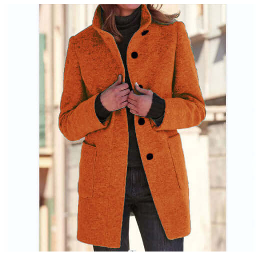 Fashion Stand Collar Woolen Coat With Pockets Fall Winter Casual Button Outwear For Women