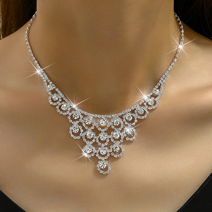 Rhinestone Necklace And Earrings Suite Women's Simple