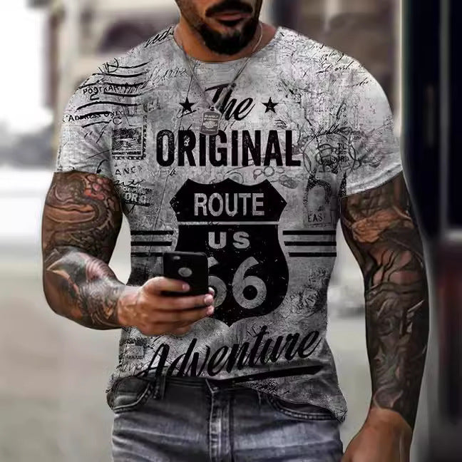 2024 Men's Fashion Printed Sports Summer Casual Stretch Crew Neck T-shirt