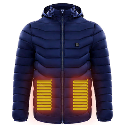 Men Heated Puffer Jacket Electric Heating Coat Insulated Hood Windbreaker 9Heat Zones