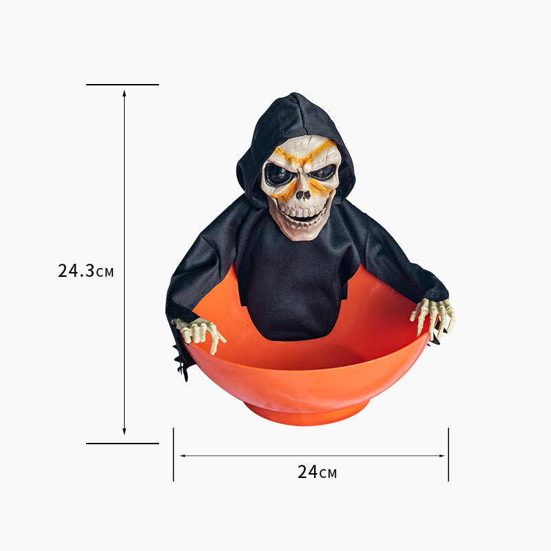 Joyful Halloween Ornament Fruits Tray Scary Screaming Luminous Eye Swinging Skull Decorative Candy Organizer For Party Resturant