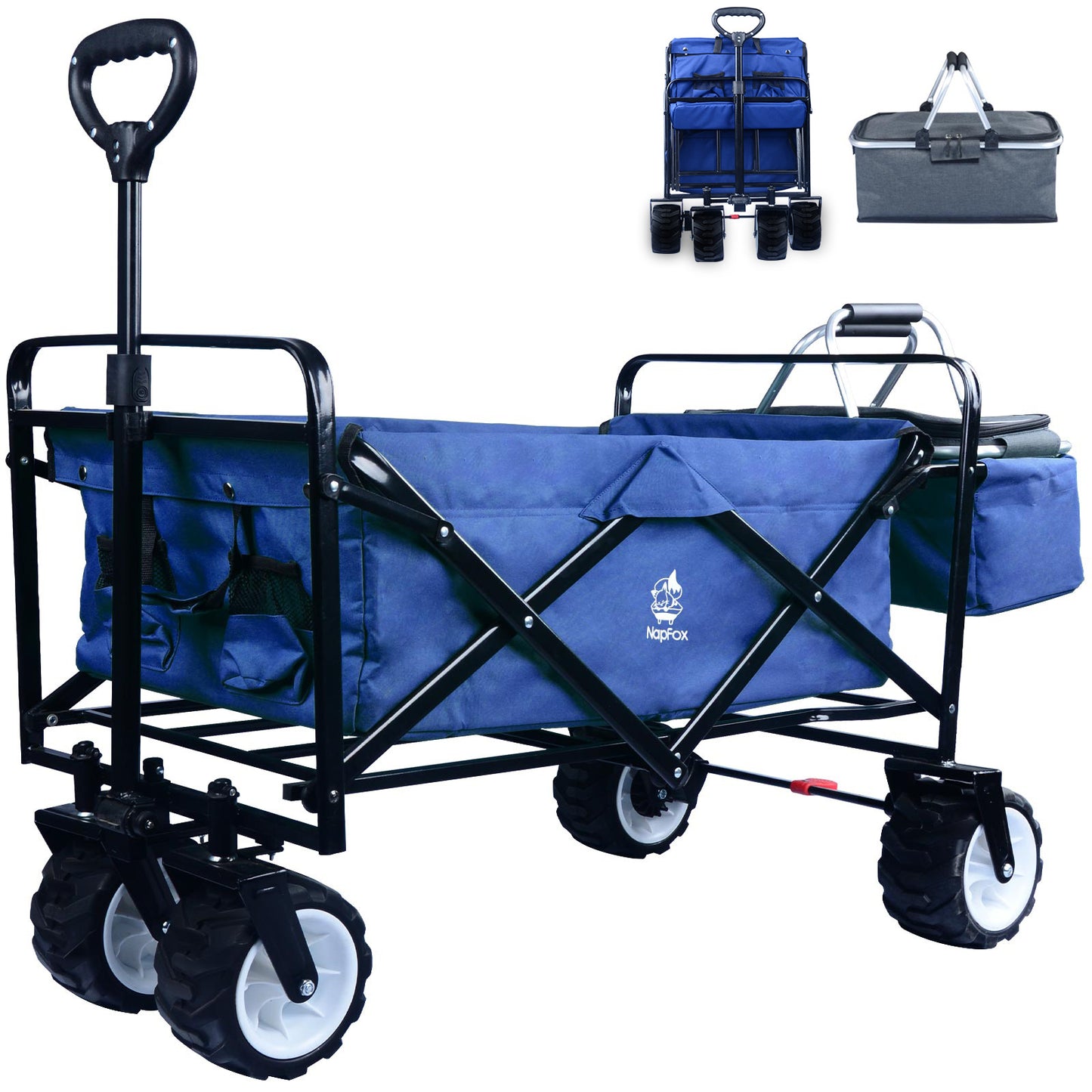 Wagon Foldable Cart With Wheels, Cooler Bag, Cup Holders,Cargo Net,Shopping, Garden,SportsBlue