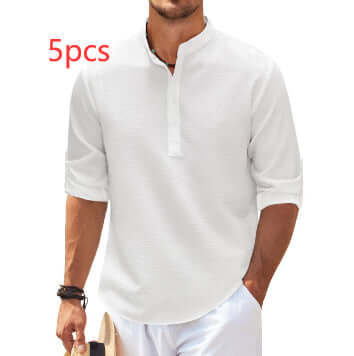 Men's Casual Shirt Long Sleeve Stand Collar Solid Color Shirt for Men's