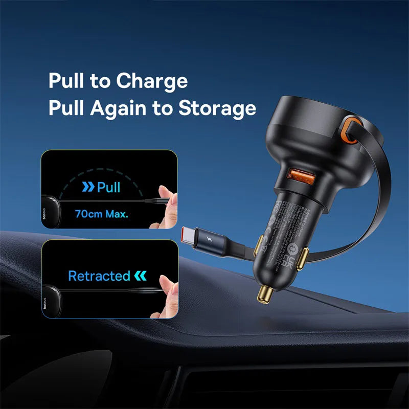Car Charger Baseus 2 in 1 30W 25W For MacBook Samsung Xiaomi Cable for iPhone
