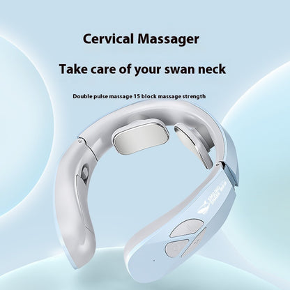 Electric Neck Massager EMS Pulse Rechargeable USB Cervical Traction Therapy Massage Stimulator Pain Relief Heating Function