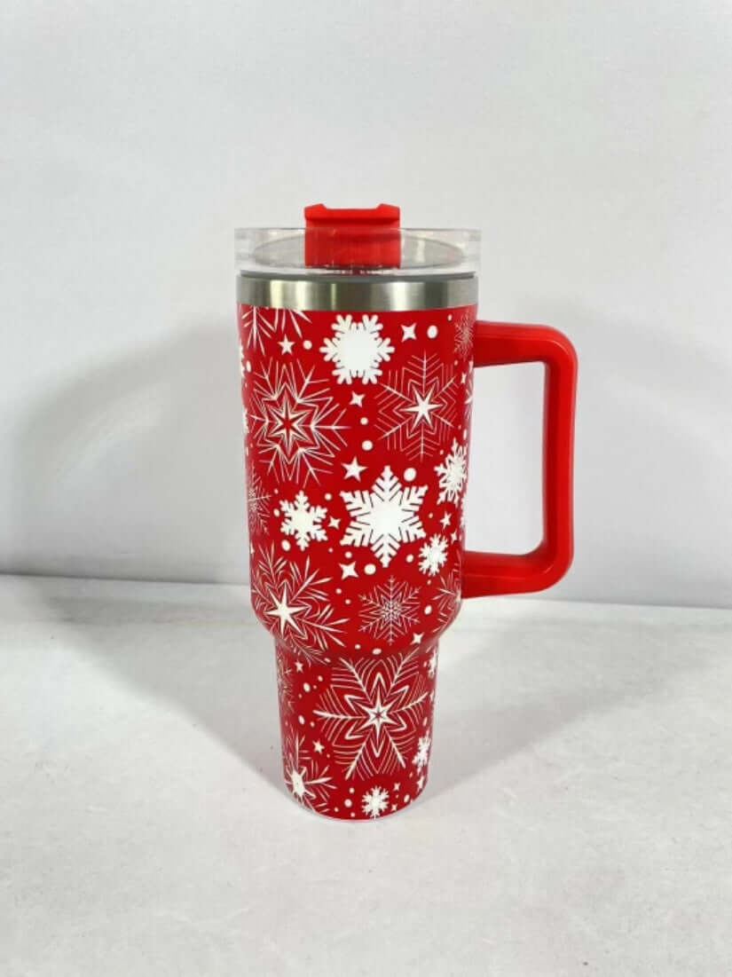 New Christmas Pattern Mug With Handle Lid Straw Drinkware Stainless Steel Vacuum Tumbler Large Capacity