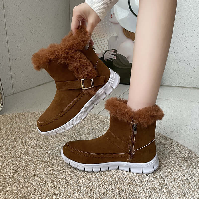 New Snow Boots Winter Warm Thickened Solid Color Plush Ankle Boots with Buckle Design For Women