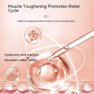 Hyaluronic acid serum depicted with dropper and bubbles emphasizing skin moisturization and water vitality in a cosmetic promotion.