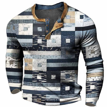 Men's Sweater 3d Head Print Three-button