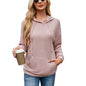 Women's Knitwear Hooded Sunken Stripe Kangaroo Pocket Sweatshirt